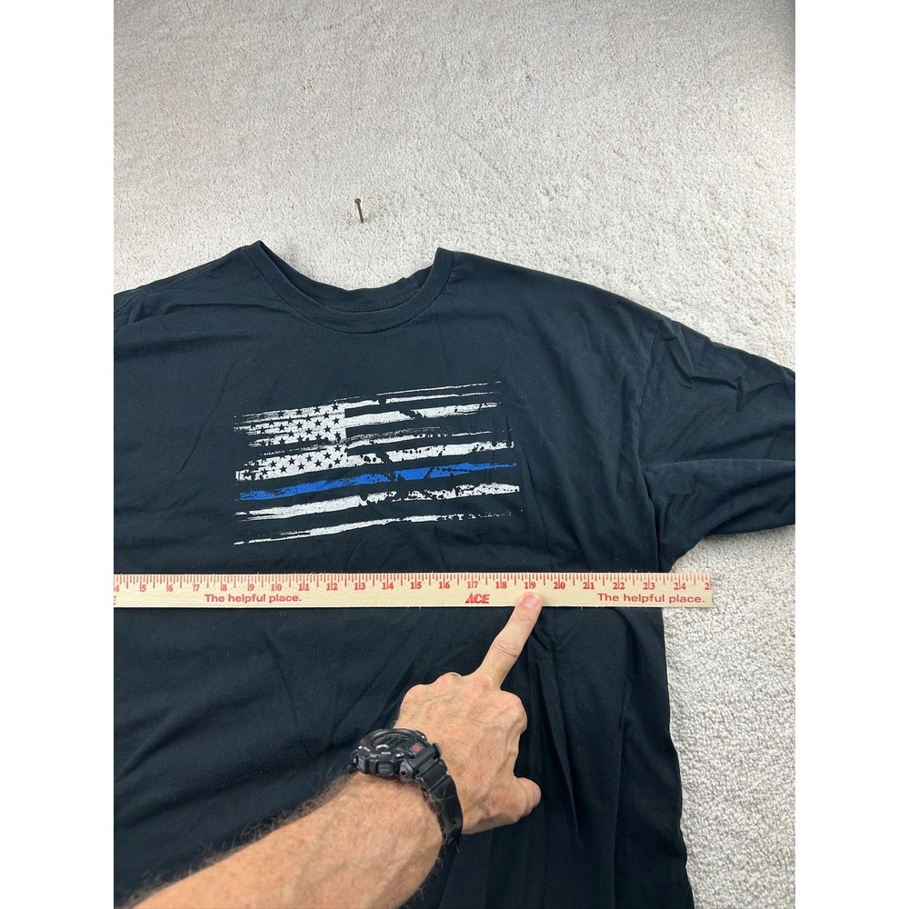 Thin Blue Line American Flag Shirt Mens 2XL Black Patriotic Police Support Tee‎ - Picture 4 of 11